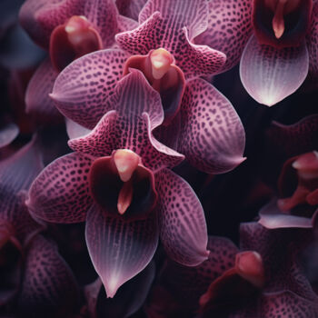 Arts numériques intitulée "Close Up Orchids 1" par Bilge Paksoylu, Œuvre d'art originale, Image générée par l'IA