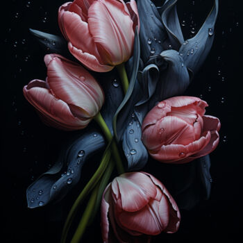 Arte digitale intitolato "Red Pink Tulips 3" da Bilge Paksoylu, Opera d'arte originale, Immagine generata dall'IA