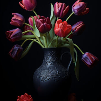 Digital Arts titled "Red Purple Tulips" by Bilge Paksoylu, Original Artwork, AI generated image