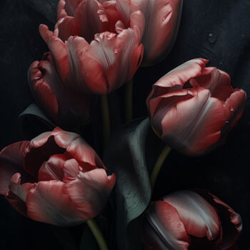 Arte digitale intitolato "Close Up Pink Tulips" da Bilge Paksoylu, Opera d'arte originale, Immagine generata dall'IA