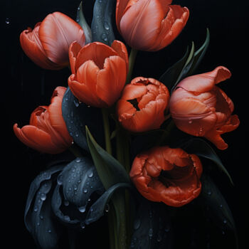 Arts numériques intitulée "Close Up Tulips" par Bilge Paksoylu, Œuvre d'art originale, Image générée par l'IA