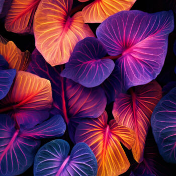 Digital Arts titled "Colourful Leaves 2" by Bilge Paksoylu, Original Artwork, AI generated image
