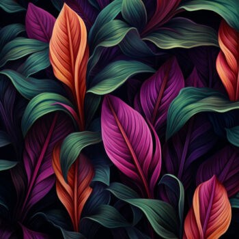 Arts numériques intitulée "Colourful Leaves 3" par Bilge Paksoylu, Œuvre d'art originale, Image générée par l'IA