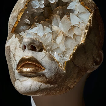 Arte digitale intitolato "Stone Woman Portrait" da Bilge Paksoylu, Opera d'arte originale, Immagine generata dall'IA
