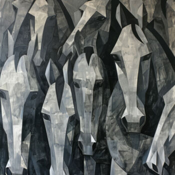 Digitale Kunst getiteld "Black and White Hor…" door Bilge Paksoylu, Origineel Kunstwerk, AI gegenereerde afbeelding