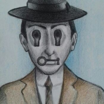 Painting titled "Franz Kafka" by Bilgehan Altinoglu, Original Artwork, Pencil Mounted on Cardboard