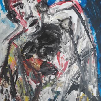 Painting titled "Stoned injured man" by Bilgehan Altinoglu, Original Artwork, Acrylic