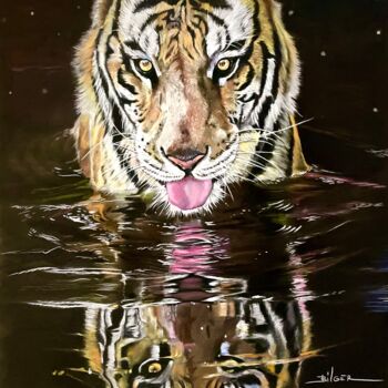 Dessin intitulée "« Le tigre et l’eau…" par Franck Bilger, Œuvre d'art originale, Pastel