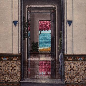 Schilderij getiteld "Doorways" door Billie Joyce Fell, Origineel Kunstwerk, Olie Gemonteerd op Frame voor houten brancard
