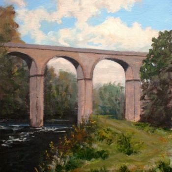 Painting titled "Avonmore Viaduct Ra…" by Bill O'Brien, Original Artwork, Oil Mounted on Cardboard