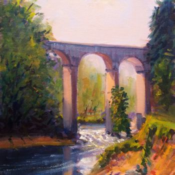 Painting titled "Wicklow, River Avon…" by Bill O'Brien, Original Artwork, Oil Mounted on Cardboard