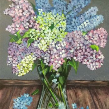 Painting titled "Lilac flowers" by Bindiya Goyal, Original Artwork, Acrylic