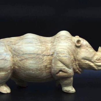 Scultura intitolato "rhinocéros" da Sabine Canton, Opera d'arte originale, Legno
