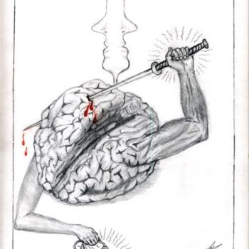 Dessin intitulée "Le cerveau bipolair…" par Bio7, Œuvre d'art originale
