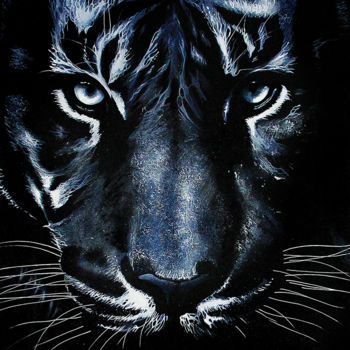 Malarstwo zatytułowany „le tigre bleu” autorstwa Emmanuel Diot, Oryginalna praca, Akryl Zamontowany na Metal