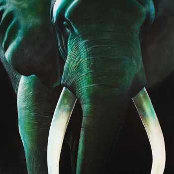 Pintura intitulada "L éléphant  vert" por Emmanuel Diot, Obras de arte originais, Acrílico Montado em Metal