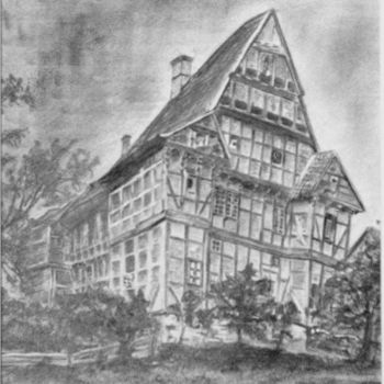 Tekening getiteld "Herrenhaus in Aussel" door Birger Dicke, Origineel Kunstwerk, Anders