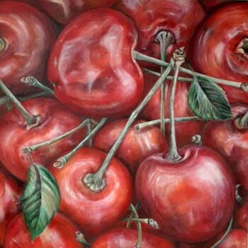Painting titled "Cherries" by Birgit Deuschle (BIGUI), Original Artwork, Acrylic Mounted on Wood Stretcher frame