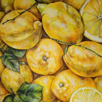 Malerei mit dem Titel "Zitronenlächeln" von Birgit Deuschle (BIGUI), Original-Kunstwerk, Acryl Auf Keilrahmen aus Holz monti…
