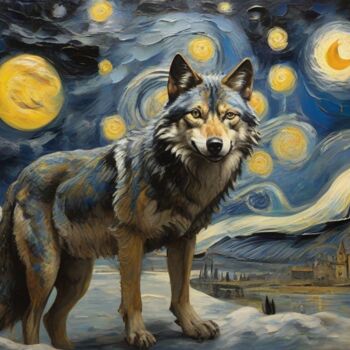 Digital Arts titled "Wolfsnacht der kosm…" by Birgit Wichmann, Original Artwork, AI generated image