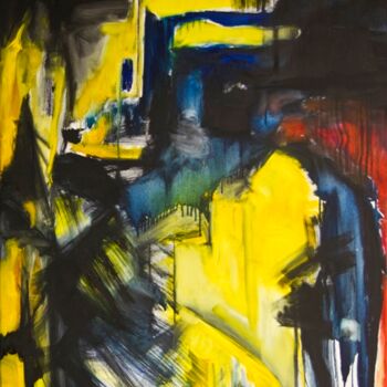 Painting titled "Crazy yellow 1" by Birute Nomeda Stankuniene, Original Artwork, Oil