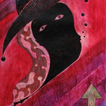 Ζωγραφική με τίτλο "black hat" από Helmut Bischof, Αυθεντικά έργα τέχνης, Κερί