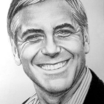 Рисунок под названием "George Clooney" - Maria Jose Bischoff, Подлинное произведение искусства, Графит