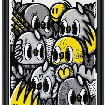 Art textile intitulée "Yellow Birds" par Bishopparigo, Œuvre d'art originale, Broderie