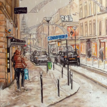 Painting titled "Rue du Commerce sou…" by Bisson-Serian, Original Artwork, Oil