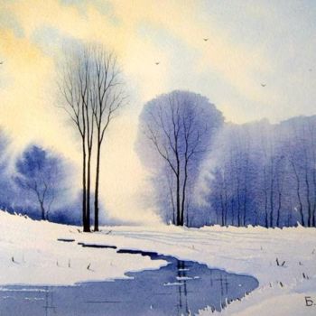 Painting titled "Winter ewening II" by Biser Dimitrov, Original Artwork, Oil