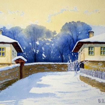 Pittura intitolato "Winter street" da Biser Dimitrov, Opera d'arte originale, Olio