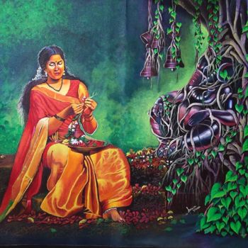 Peinture intitulée "Gajanan. Painting a…" par Biswa Ranjan Sahoo, Œuvre d'art originale, Acrylique