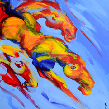 Painting titled "Horse Power 111" by Biswajit Das, Original Artwork