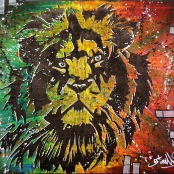 Painting titled "Ras Lion" by Bitum, Original Artwork, Acrylic