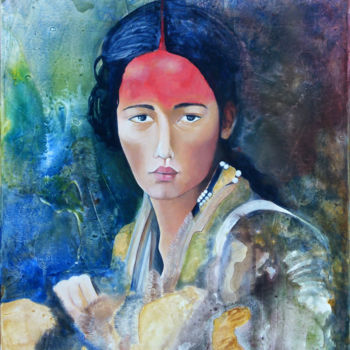 Painting titled "L'Indienne" by Bivan, Original Artwork, Acrylic Mounted on Wood Stretcher frame