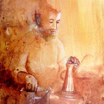 Peinture intitulée "Le potier" par Bivan, Œuvre d'art originale, Acrylique Monté sur Châssis en bois