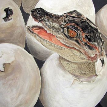 Painting titled "Newborn Crocodile" by Betty James, Original Artwork