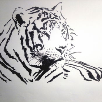 Dessin intitulée "The Tiger" par Bianchini Jr, Œuvre d'art originale, Fusain