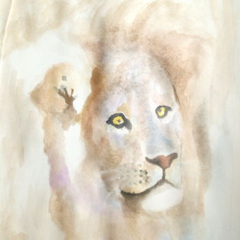 Drawing titled "The Lion" by Bianchini Jr, Original Artwork, Watercolor