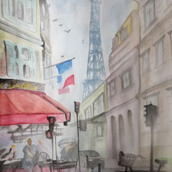 Malarstwo zatytułowany „Paris” autorstwa Bianchini Jr, Oryginalna praca, Akwarela