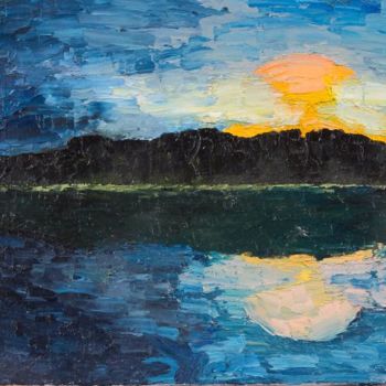 Painting titled "night-on-the-lake" by Kristine Businska, Original Artwork, Oil