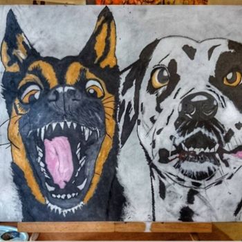 Painting titled "les chien" by Yonartiste, Original Artwork, Acrylic