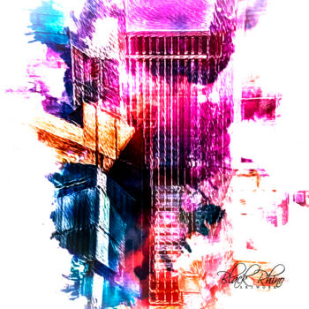 Druckgrafik mit dem Titel "Abstract City" von Lewis Freitag, Original-Kunstwerk, Digitaldruck Auf Keilrahmen aus Holz montie…