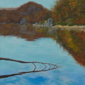 Painting titled "Autumn reflections" by Adrian Blag, Original Artwork, Oil Mounted on Wood Panel