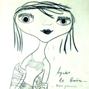 Zeichnungen mit dem Titel "après le bain" von Blago Simeonov, Original-Kunstwerk, Bleistift Auf Andere starre Platte montiert