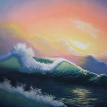 Painting titled "Emerald wave" by Elena Rakova, Original Artwork, Oil