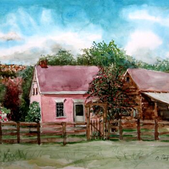 Painting titled "Adobe Pioneer Home" by Blaine Clayton, Original Artwork, Watercolor