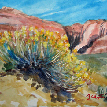 Painting titled "Rabbit Bush and Red…" by Blaine Clayton, Original Artwork, Watercolor
