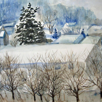 Ζωγραφική με τίτλο "Winter Storm Utah" από Blaine Clayton, Αυθεντικά έργα τέχνης, Ακουαρέλα