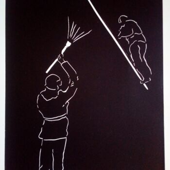 Printmaking titled "l'homme perché" by Sylvie Guinand (Blanche G.), Original Artwork, Linocuts